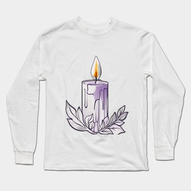 Serene Lavender Candle and Leaves Illustration No. 612 Long Sleeve T-Shirt by cornelliusy